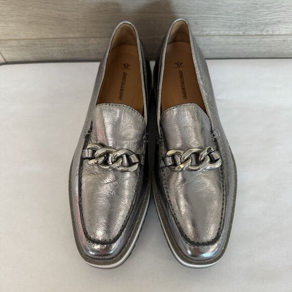 Johnston & Murphy Metallic Silver Platform Wedge Slip On Loafer Women 8 M Chain - Picture 11 of 15